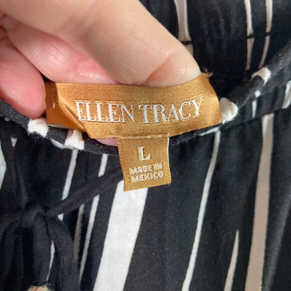 Womens Ellen Tracy Striped Wide Leg Pants Pull On Elastic Waist Black White L Dr - Picture 6 of 8